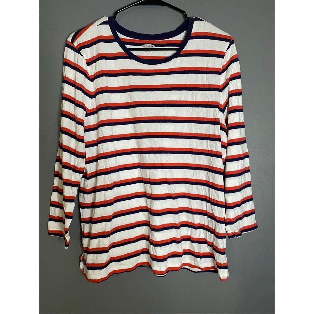 Old Navy Red Blue White Scoop Neck 3/4 Sleeve Top Size Large